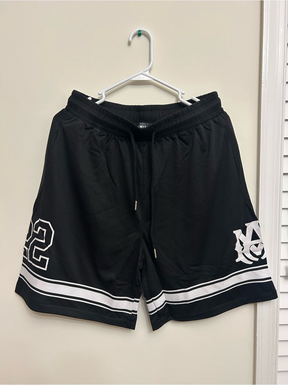 AMIRI Black Mesh Athletic Shorts with White Trim